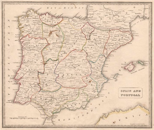 Tấm bản đồ Tây Ban Nha năm 1850